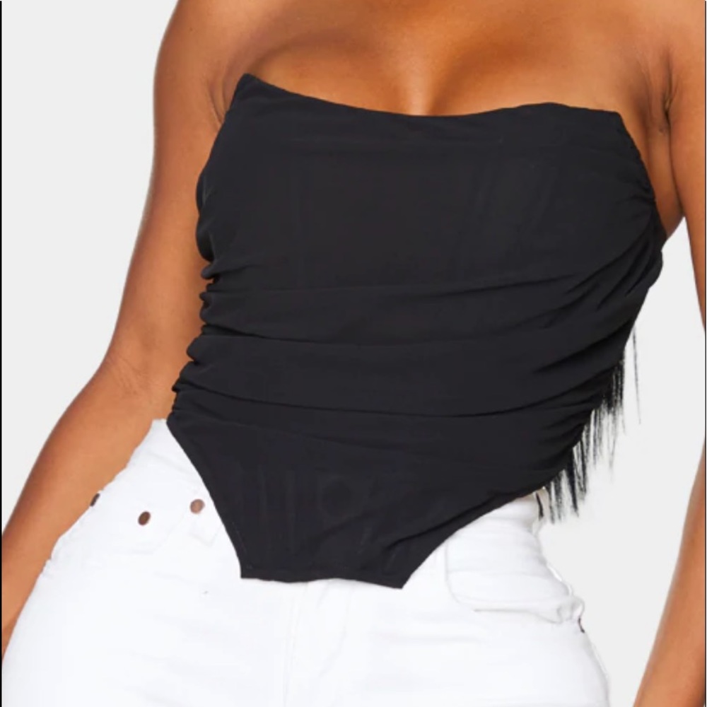 Shape Black Chiffon Ruched Corset Crop Top